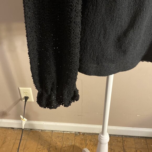 Madewell Crewneck Sweater Black Open Knit Sleeves Ruffle Cuffs100% Cotton Wms Sz - Picture 3 of 8